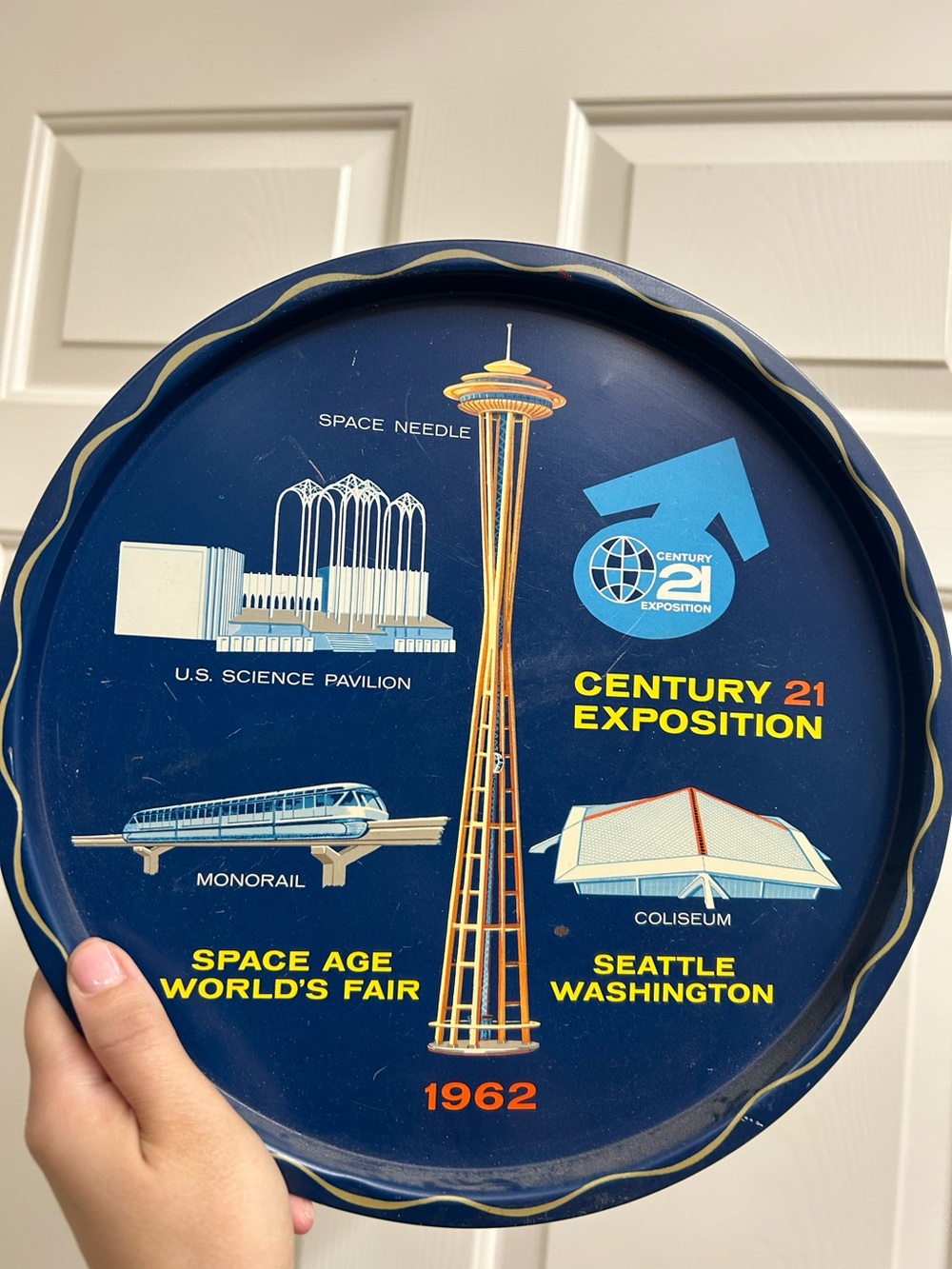 Vintage 1962 Space Age World's Fair Seattle Blue Decorative Tray
